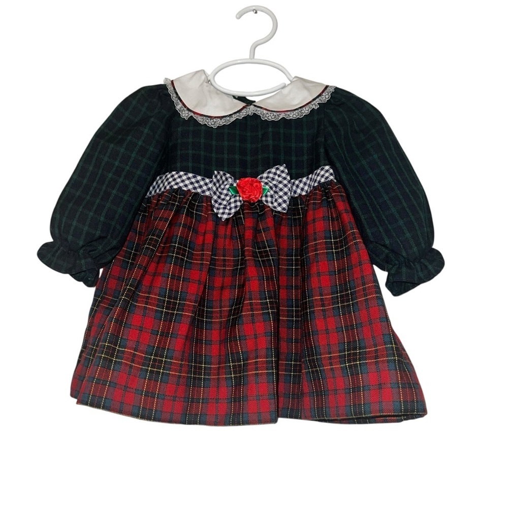 Vtg Baby Togs Tartan Plaid Dress with Bow and Collar Sz 12m NWT